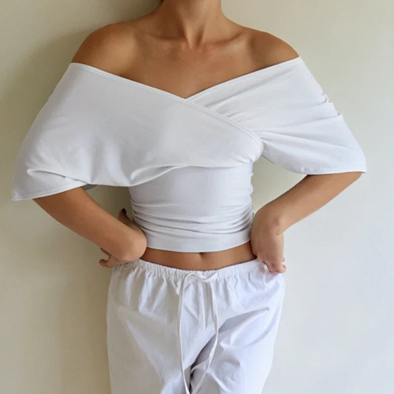 Off Shoulder Wrap Crop Top