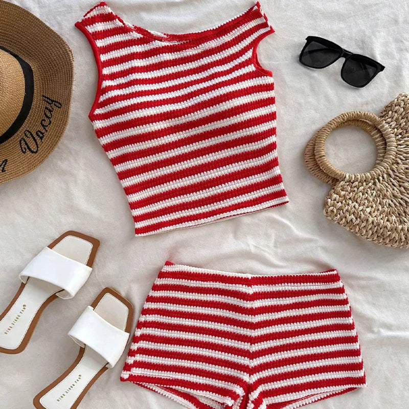 Vintage Red Striped Bikini Set
