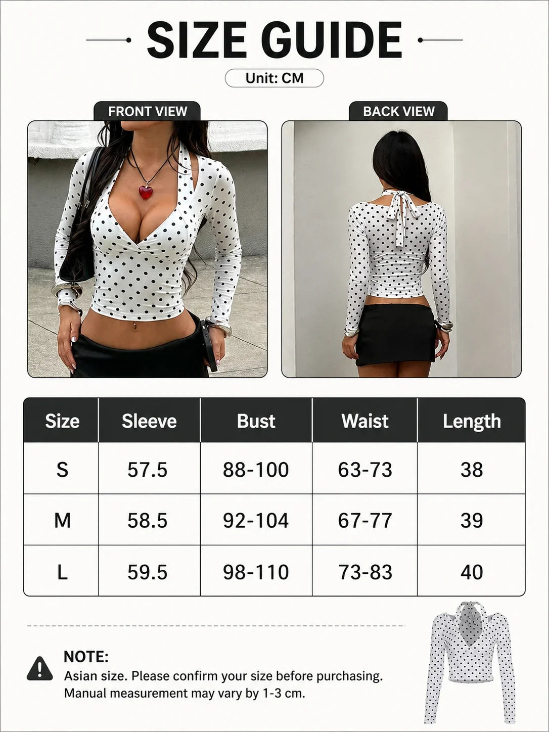 Polka Dot Long Sleeve Crop Top