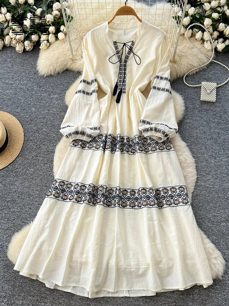 Autumn Embroidery Vacation Long Dress