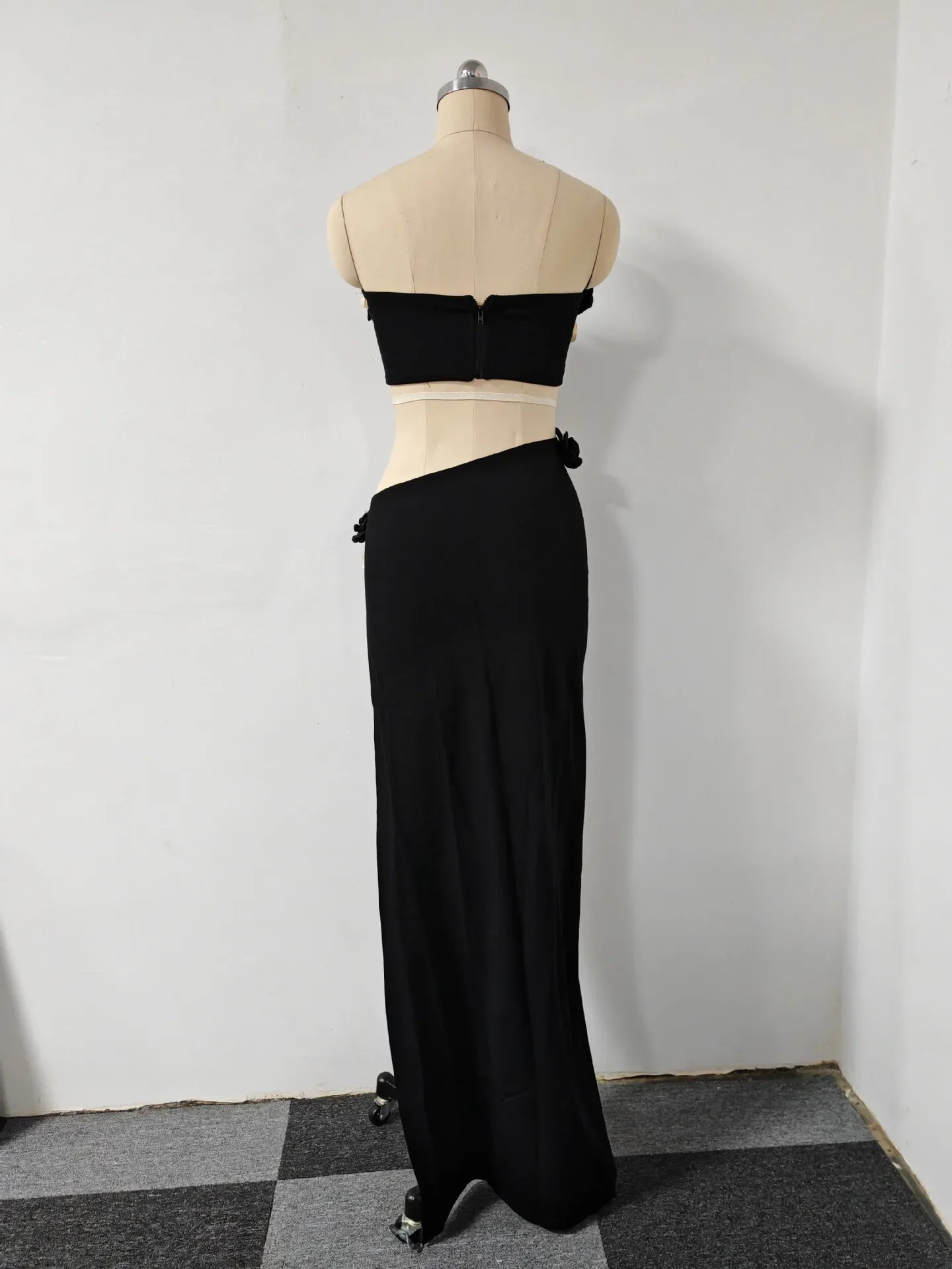 Strapless Florals 2 Piece Skirt Set Strapless Crop Top With High Waist Irregularity Skirts Sets Suits