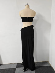 Strapless Florals 2 Piece Skirt Set Strapless Crop Top With High Waist Irregularity Skirts Sets Suits
