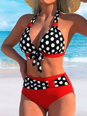 Sexy Red Polka Dot Patchwork Bikini Set