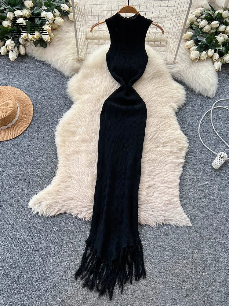 Vacation Tassel Knitted Dress