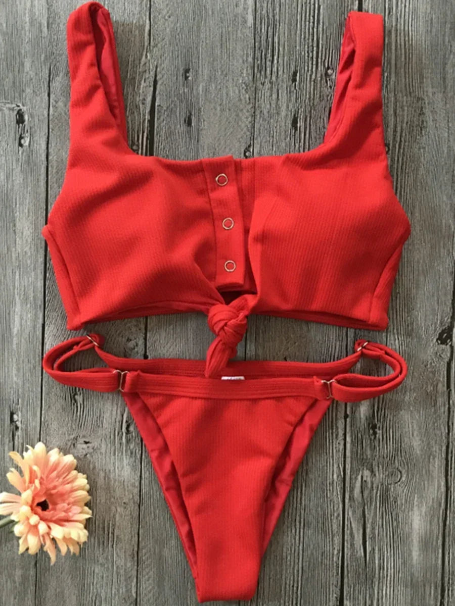 Knotted Ribbed Bikini