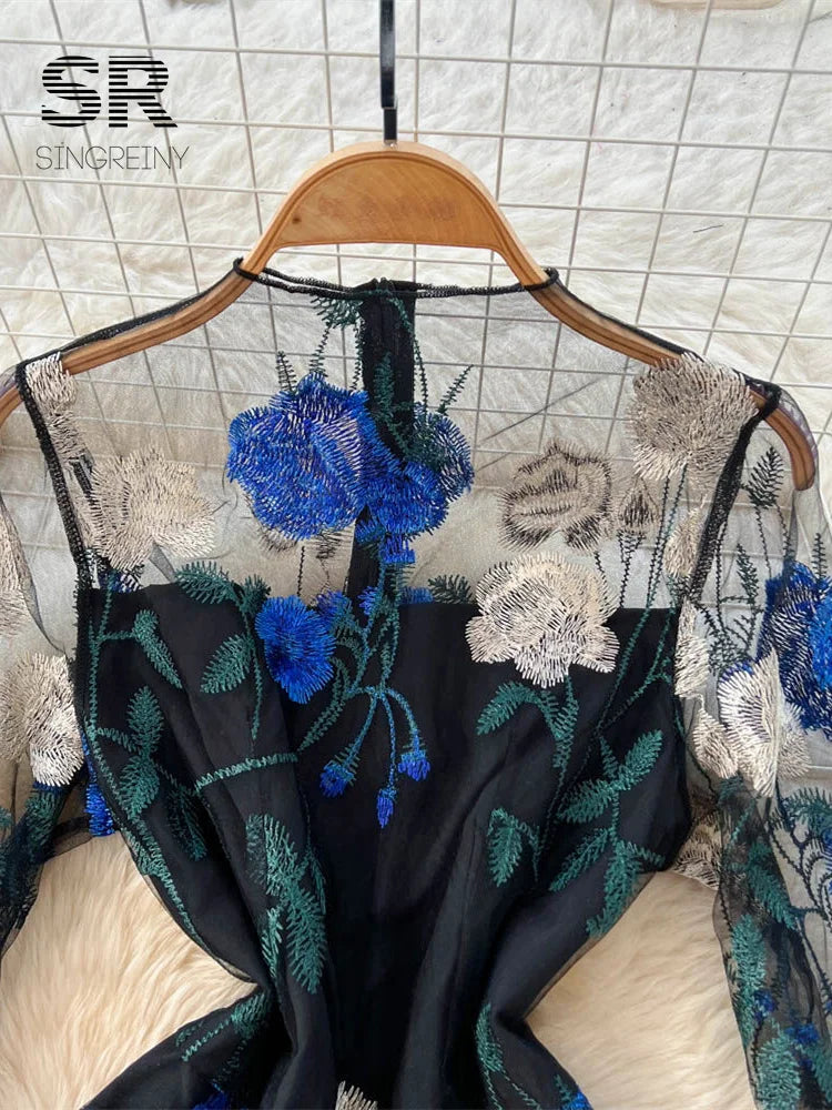Floral Embroidery Mesh Dress