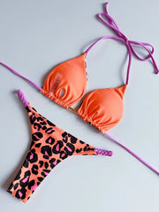 Leopard Halter Scrunch Butt Mini Micro Thong Bikini