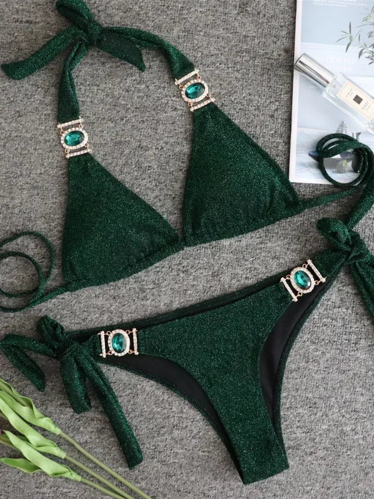 Halter Crystal Rhinestone Diamond Bikini