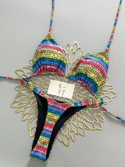 Letters Print Colorful Micro Mini Thong Bikini
