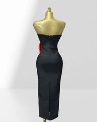 Black and White Strapless High Waist Bow Bodycon Bandage Dress