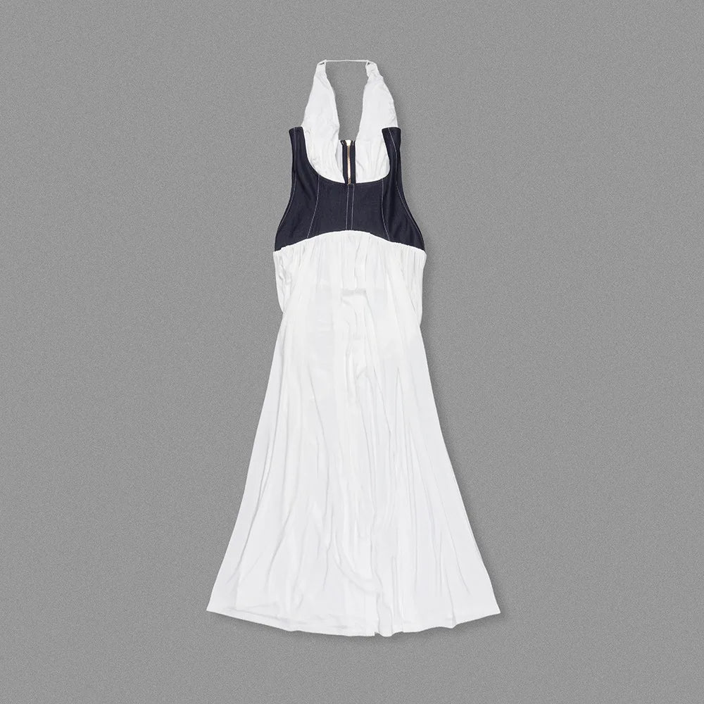 Luxury Halter V-Neck White Maxi Dress
