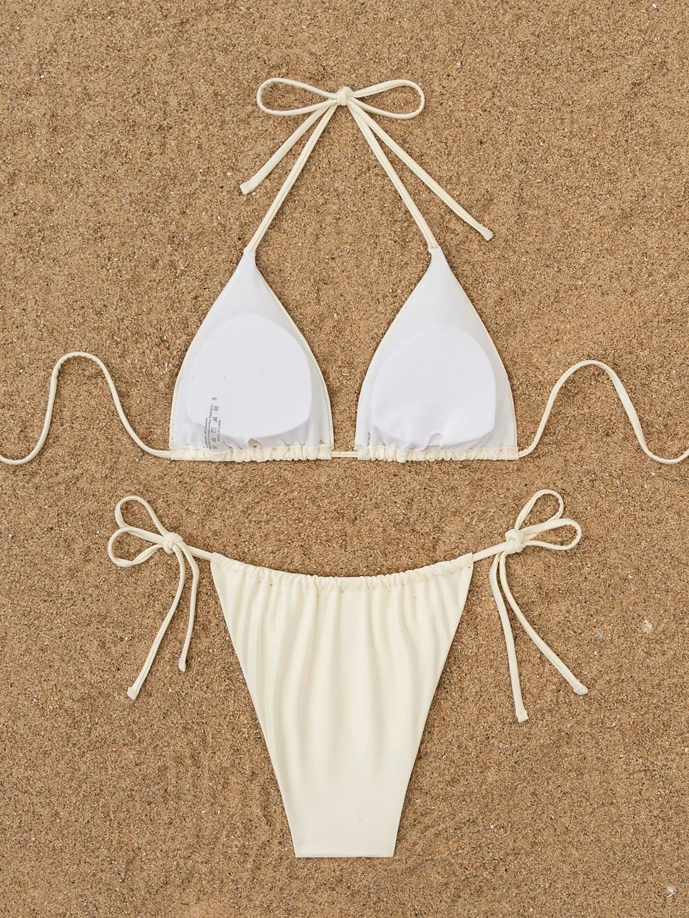 Sexy Beige 3D Pearls Coconut Tree Bikini Set