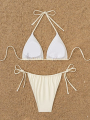 Sexy Beige 3D Pearls Coconut Tree Bikini Set