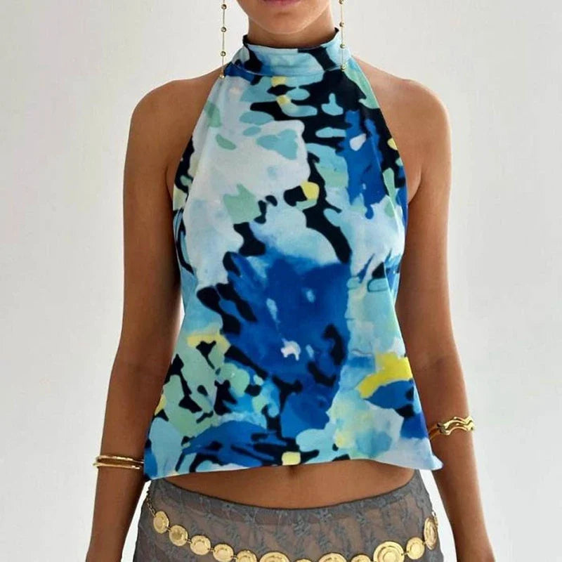 Y2k Graphic Print Halter Tank Top