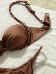 Satin Coffee Bikini Set