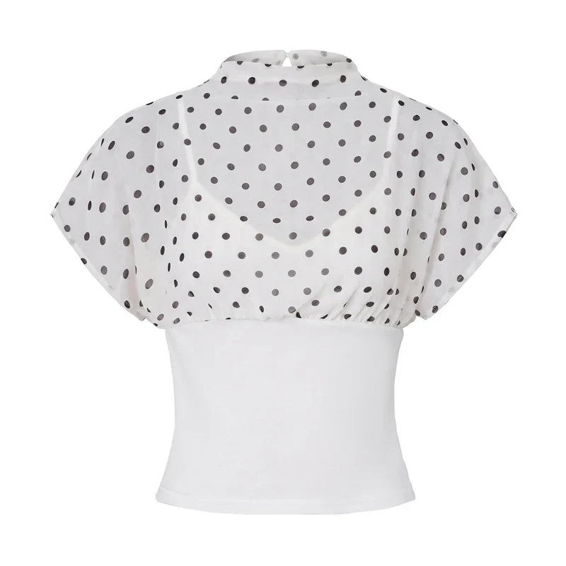 Y2K Polka Dot Mesh Crop Top