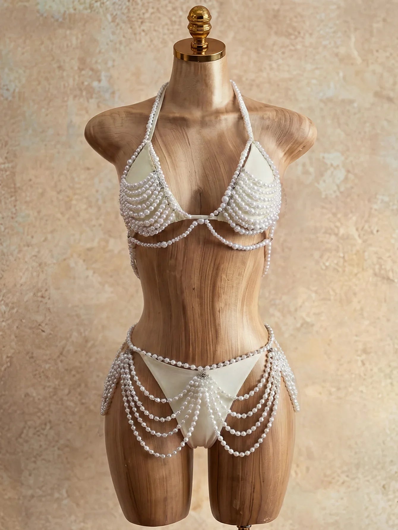 Sexy Pearls Cover Up Skirt 4 Piece Bikini Set
