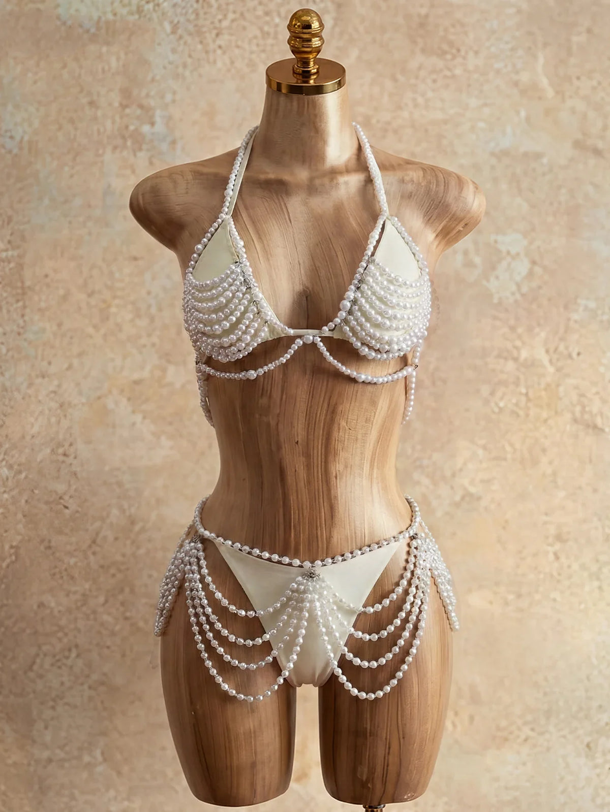 Sexy Pearls Cover Up Skirt 4 Piece Bikini Set