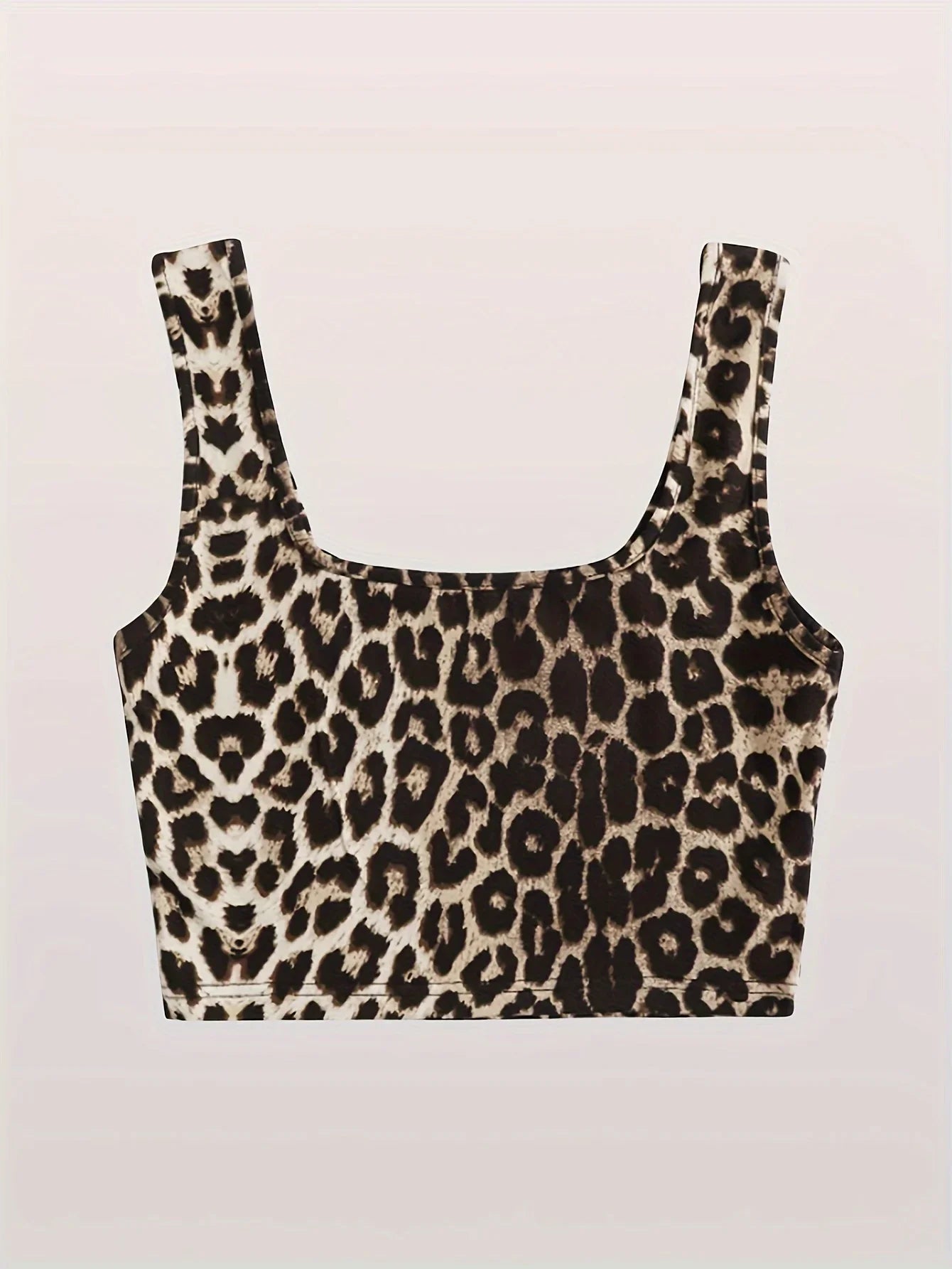 Leopard Print Square Neck Crop Tank Top