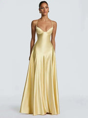 Satin Back Lace-up A-line Maxi Dress