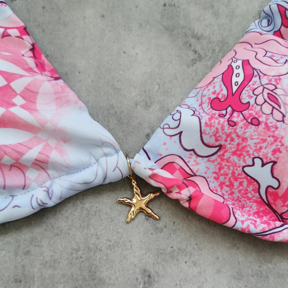 Sexy Sky Blue Floral Print Bikini Set