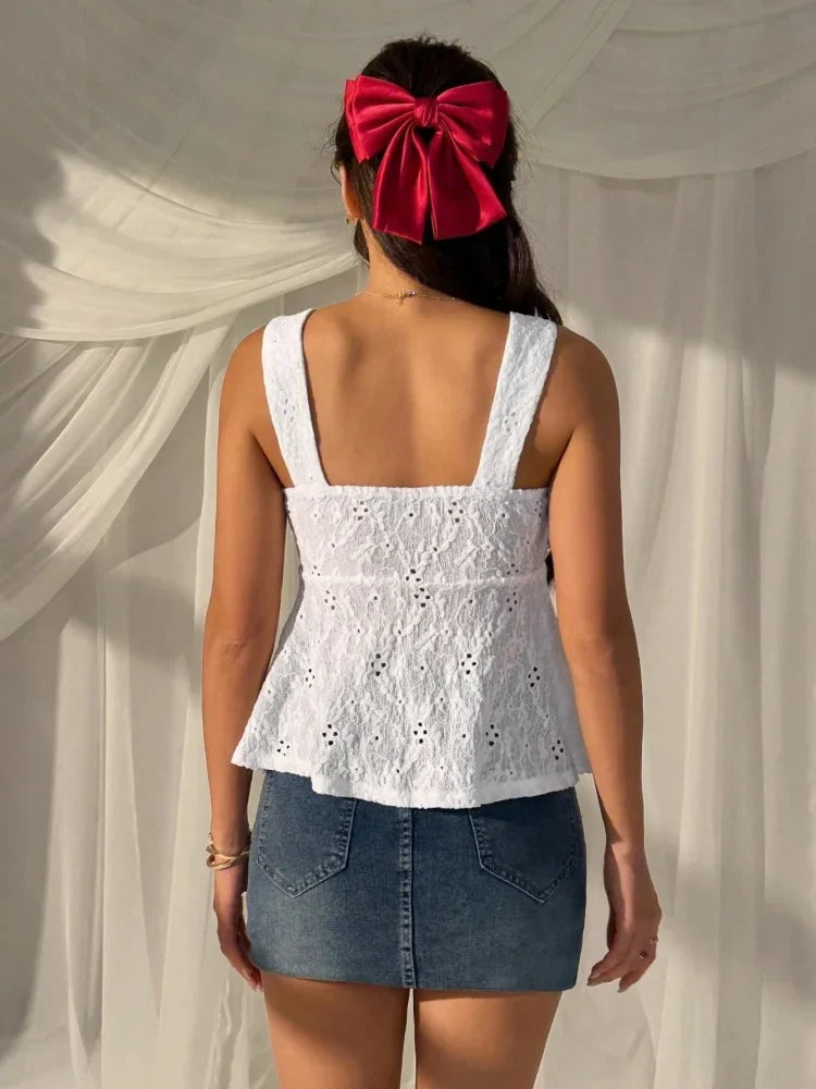 Wide Strap Lace Crop Tank Top