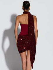 Strapless Back Lace-up Scarf Sexy Mini Dress