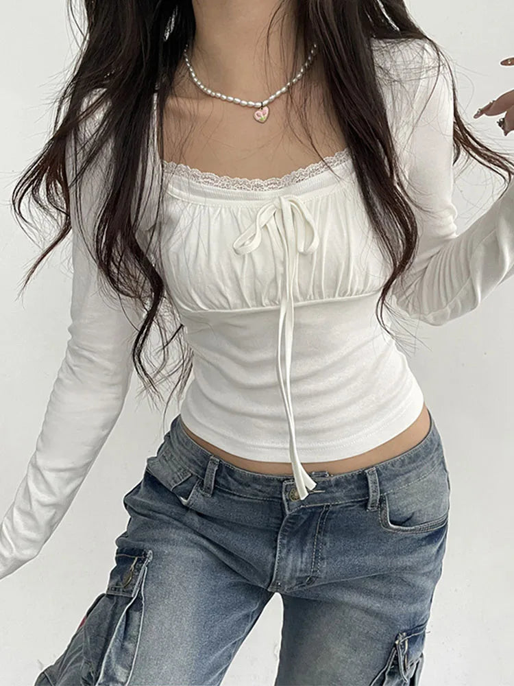 Bandage Folds Square Collar Crop Top