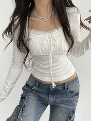 Bandage Folds Square Collar Crop Top