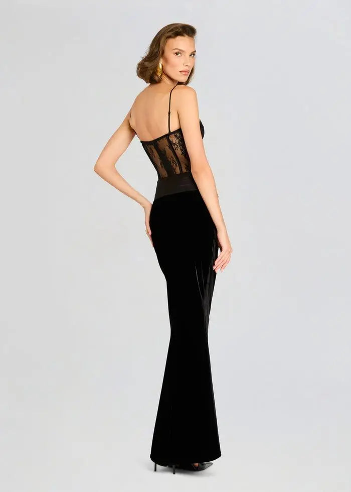 Black Lace See Through Strapless Prom Dress