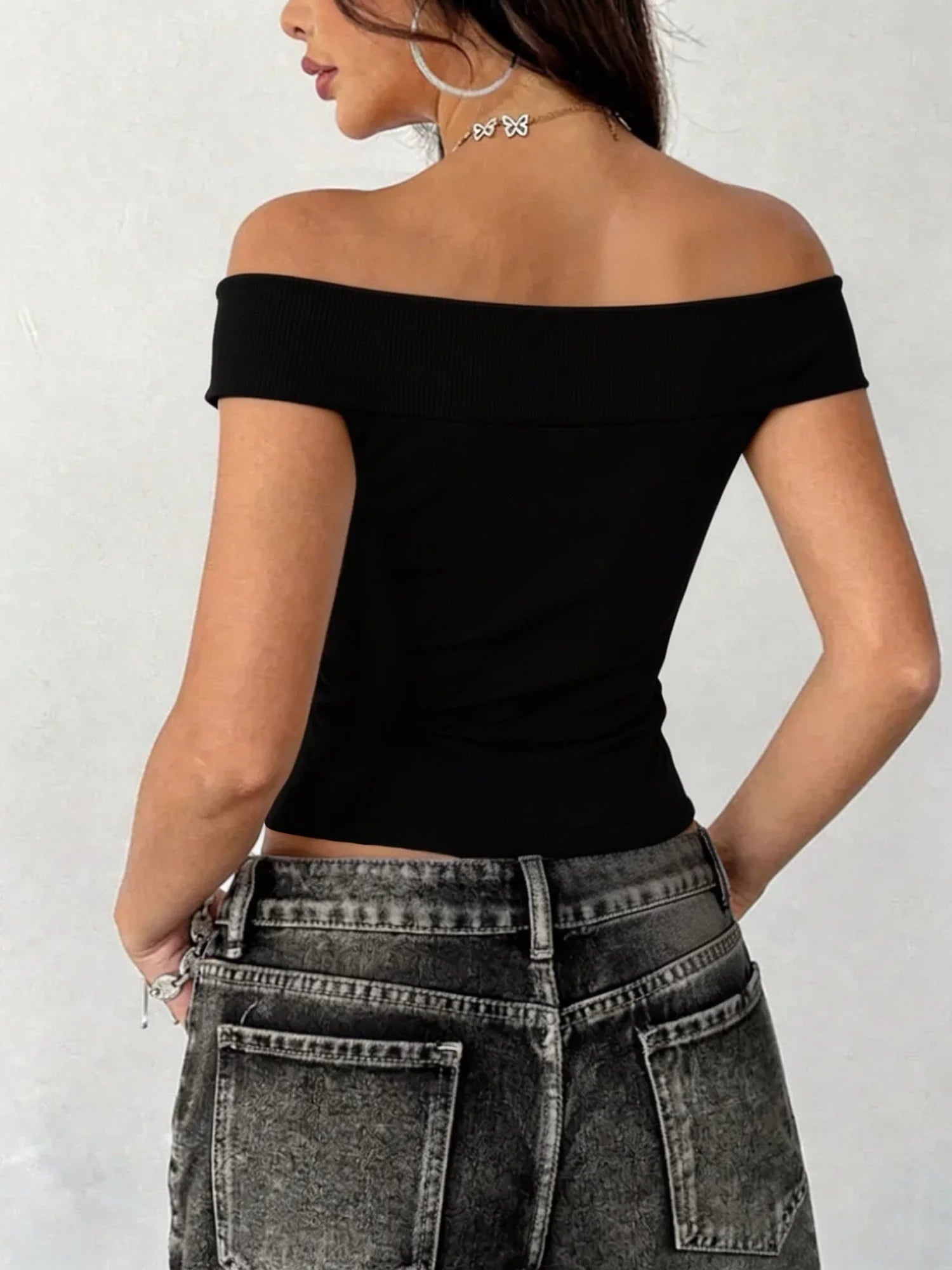 Sexy Black Off Shoulder Cut Out Crop Top