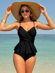 Vintage Black Red Two Piece Swimsuit