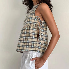 Cut Out Side Tie Up Vest Casual Loose Sleeveless Crop Top