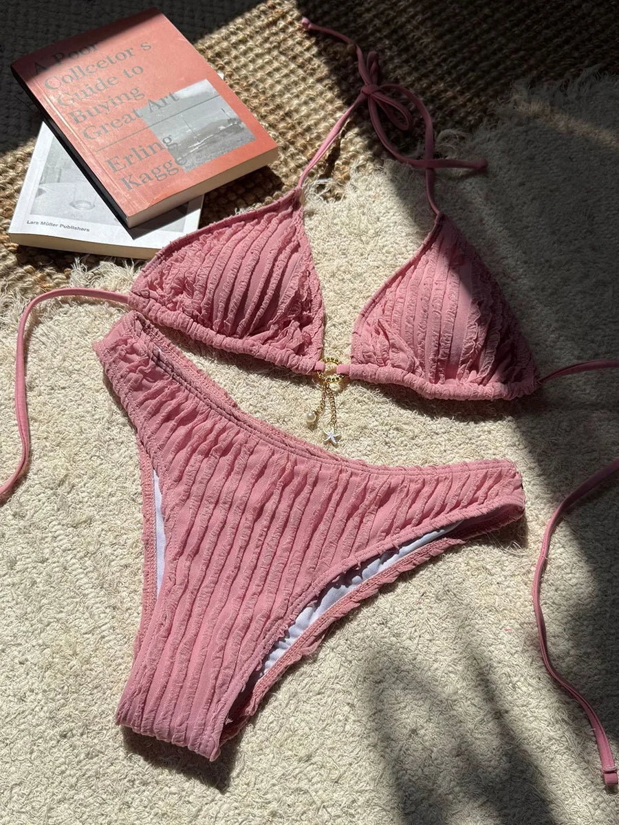 Sexy Wrinkled Halter Brazilian Bikini