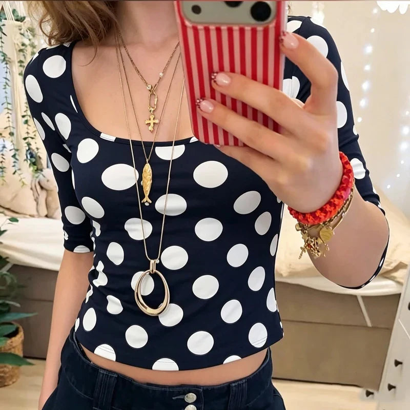 Polka 3/4 Sleeve Crop Top