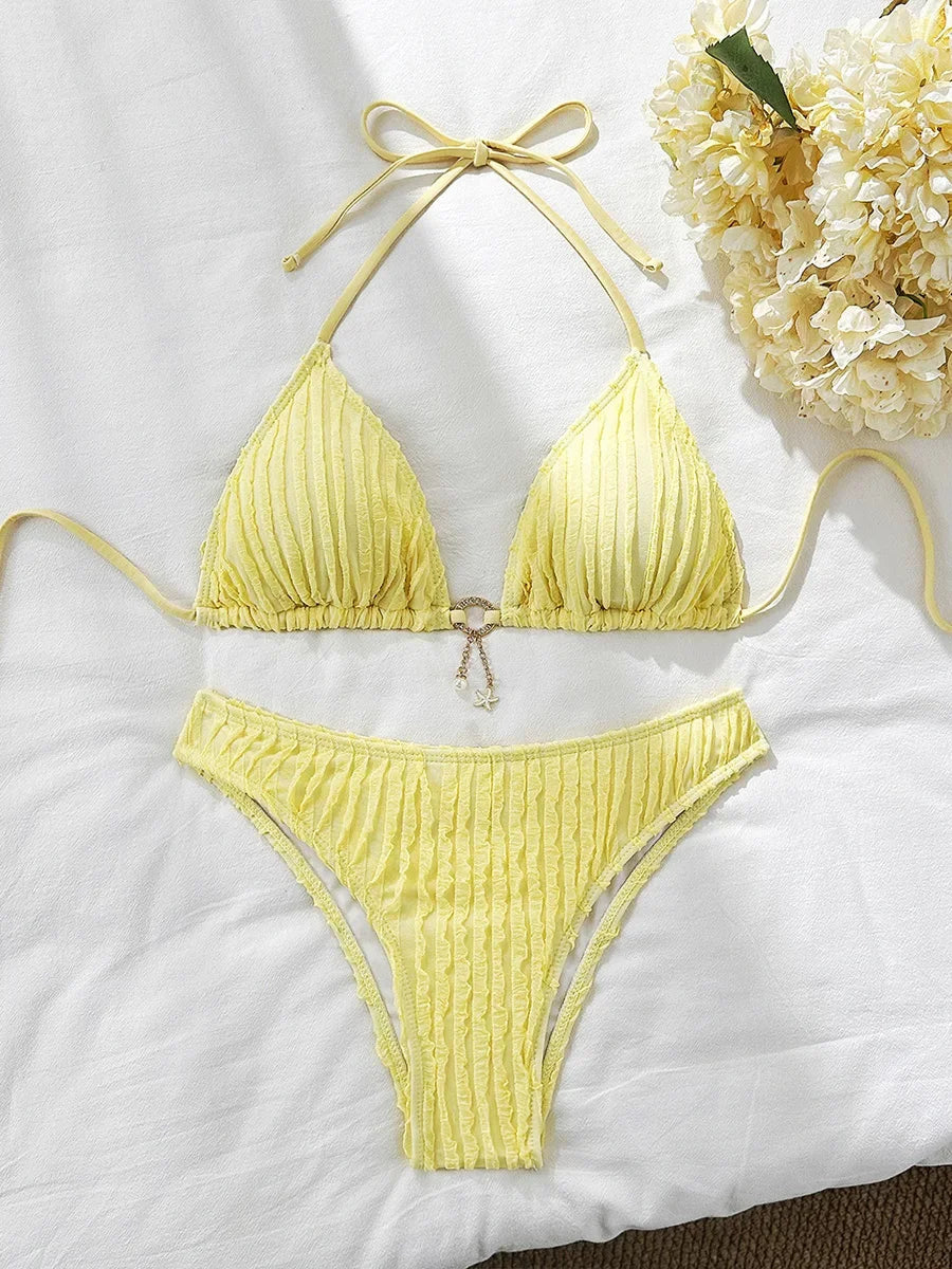 Sexy Wrinkled Halter Brazilian Bikini