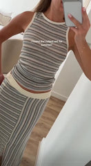 Striped Knit 2 Piece Set Sleeveless Tank Top