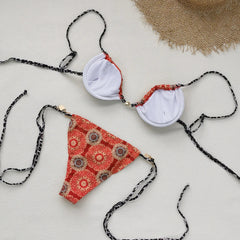 Sexy Red Floral Print Micro Bikini