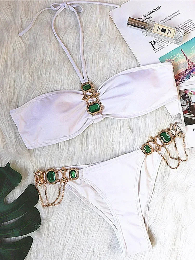 Halter Crystal Rhinestone Diamond Bikini