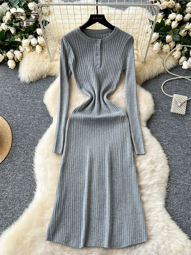 Autumn Striped Slim Long Dress