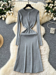 Autumn Striped Slim Long Dress