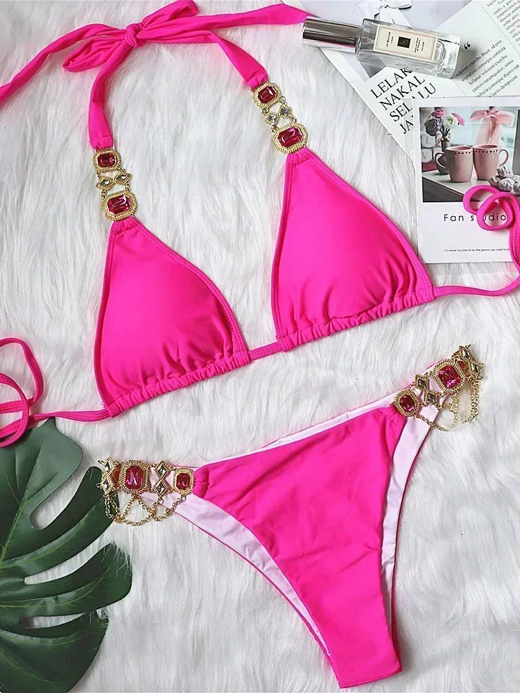 Halter Crystal Rhinestone Diamond Bikini