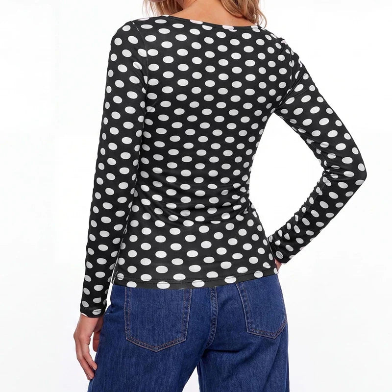 Y2K Coquette Polka‑Dot Long Sleeve Crop Top