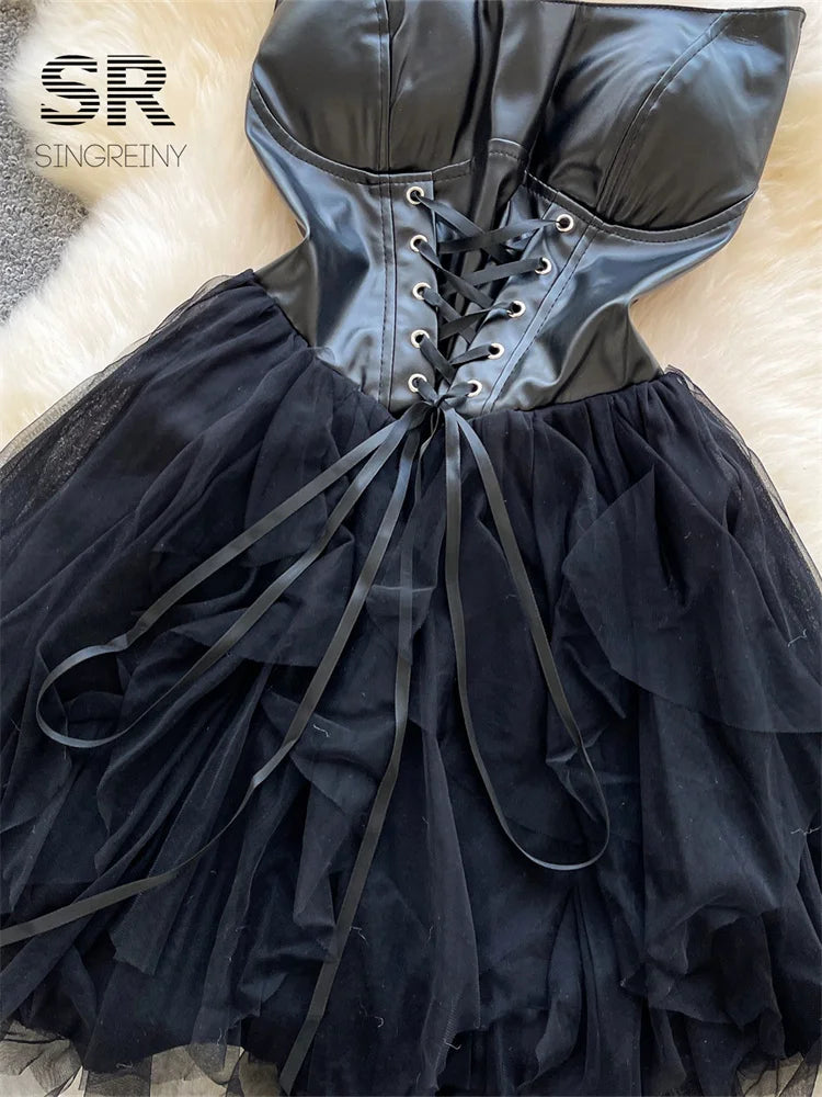 PU Leather Mesh Sensual Dress