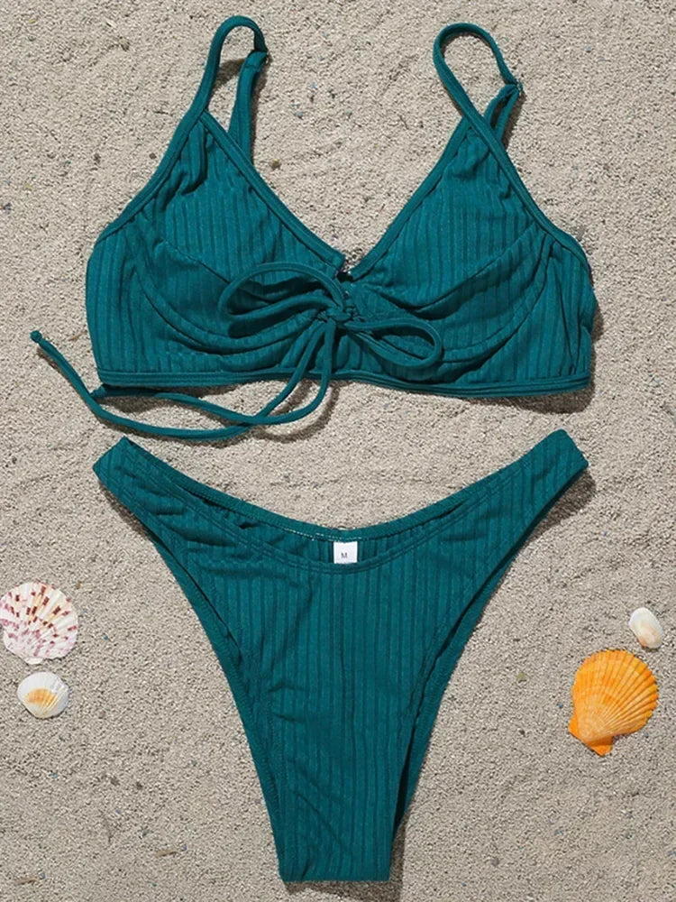 Sexy Ribbed Underwired V-Bar Bikini
