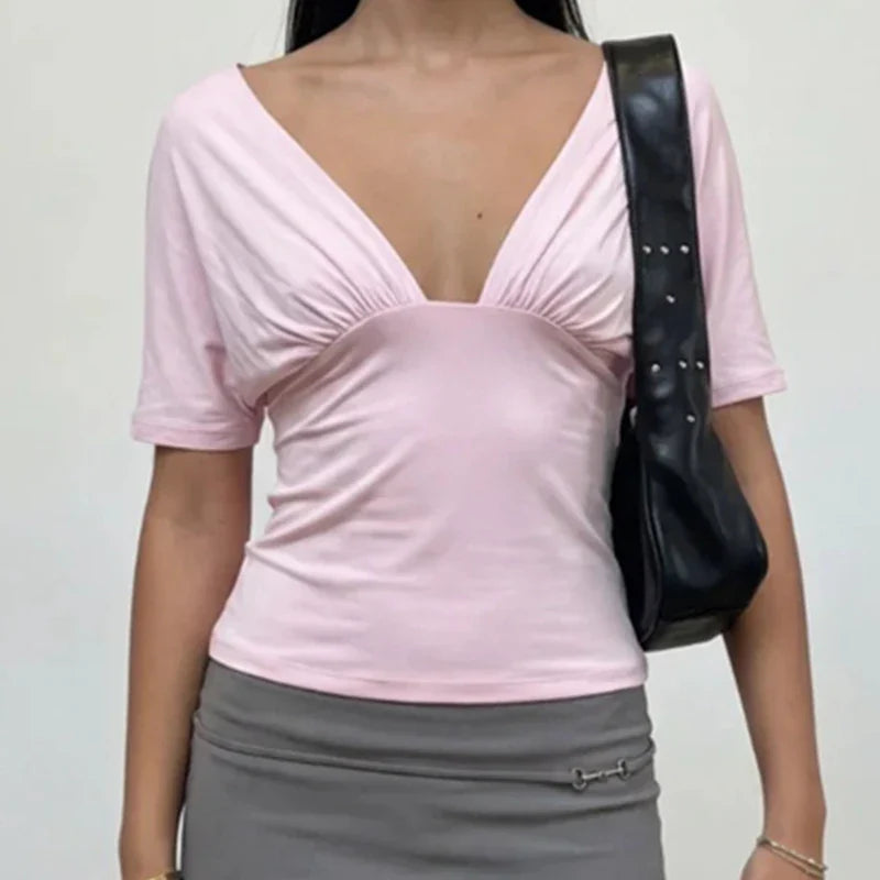 Elegant Lady Ruched Open-Back Tie Crop Top