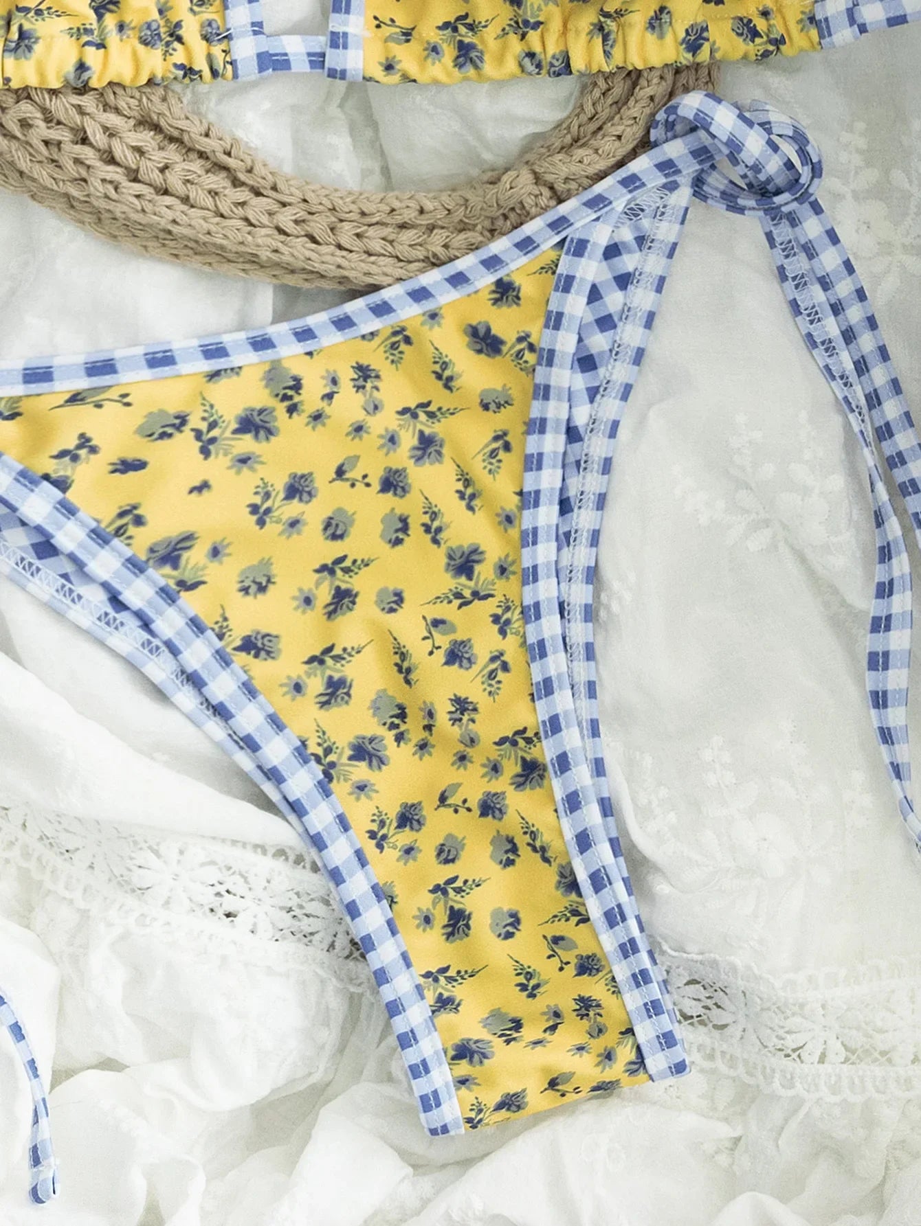 Sexy Yellow Floral Print Micro Bikini