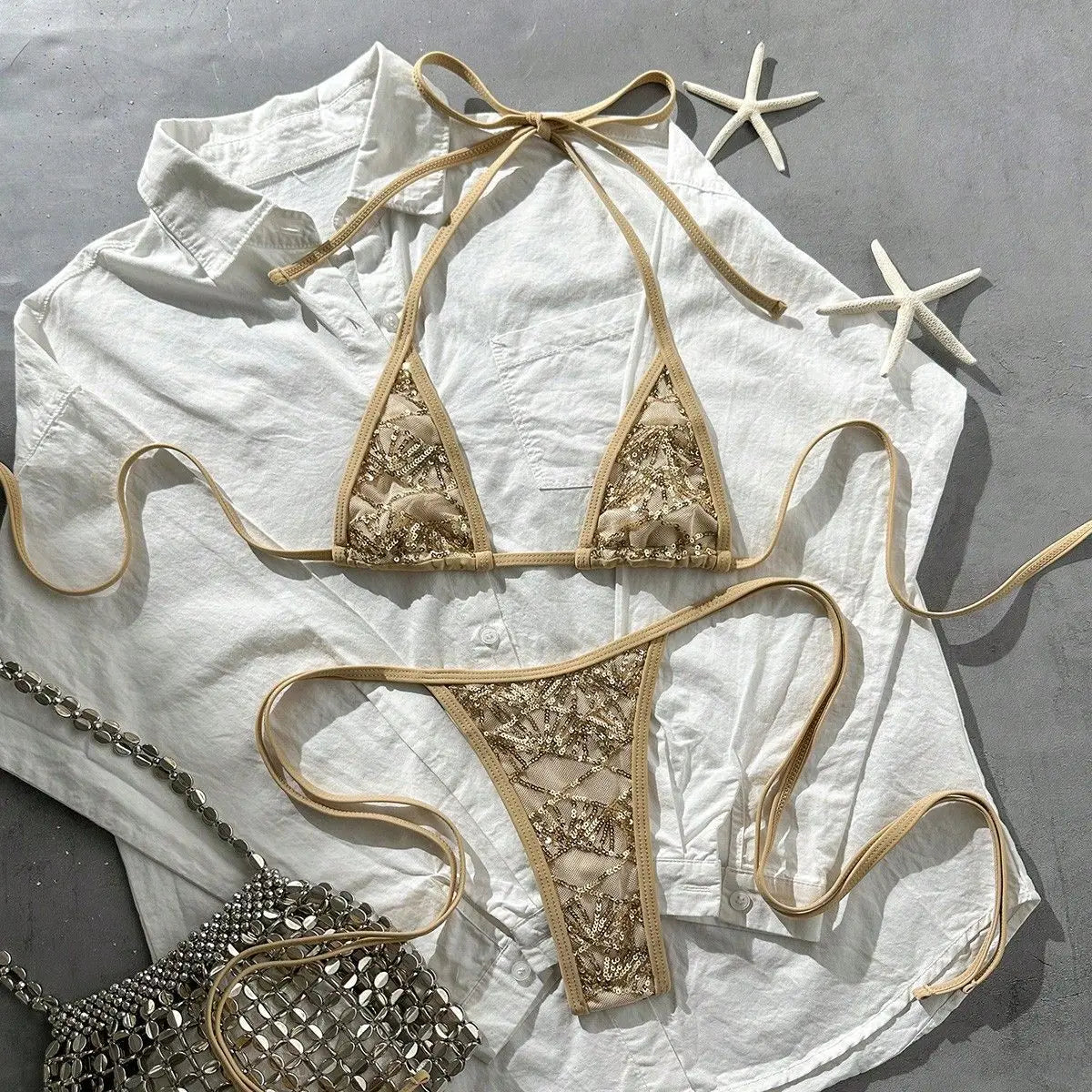 Sexy Sequin Khaki Micro Bikini