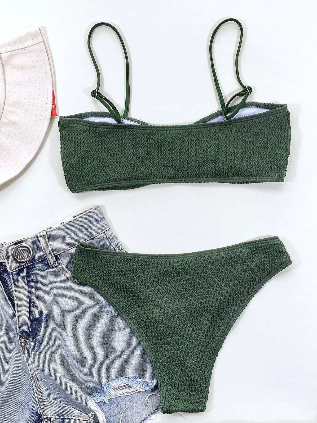 Green Black Push Up Pleate Swimsuit