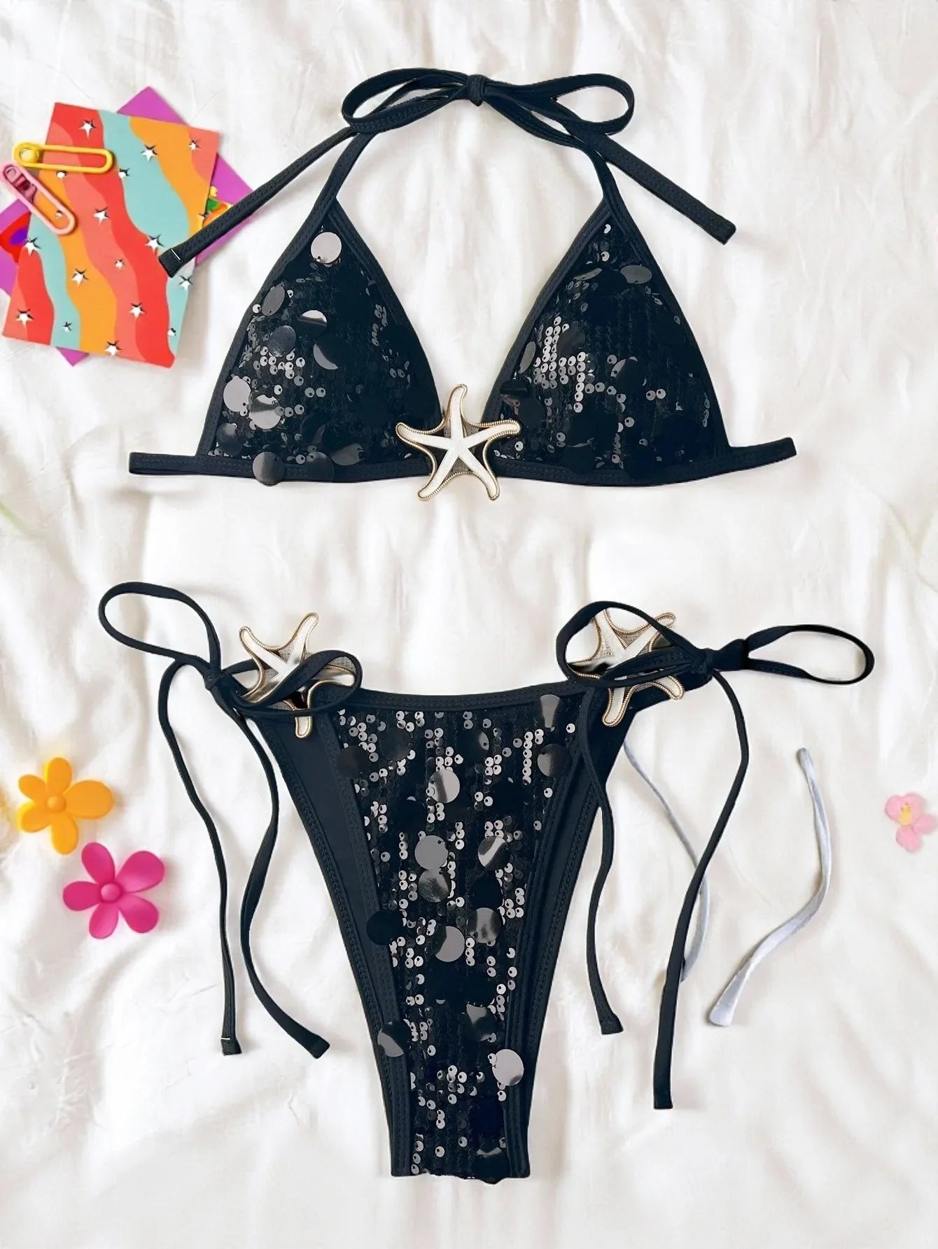 Shiny Sequin Silver Bikini Set